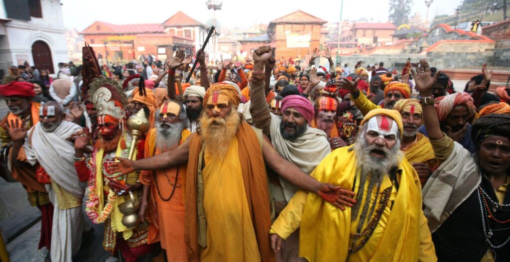 Hindu Sadhu Baba at Pashupatinath Temple during Maha Shivaratri festival in Kathmandu